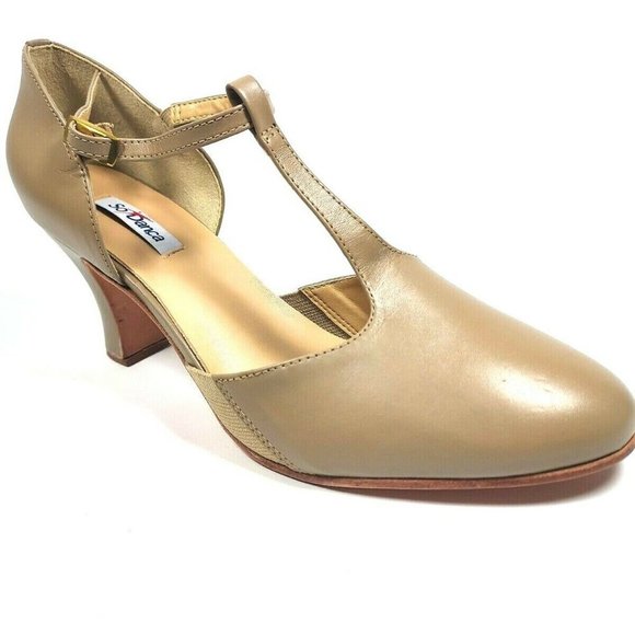 NEW So Danca Women's 11.5 M T-Strap 3" Heel Leather Beige Character Dance Shoes - Picture 1 of 10